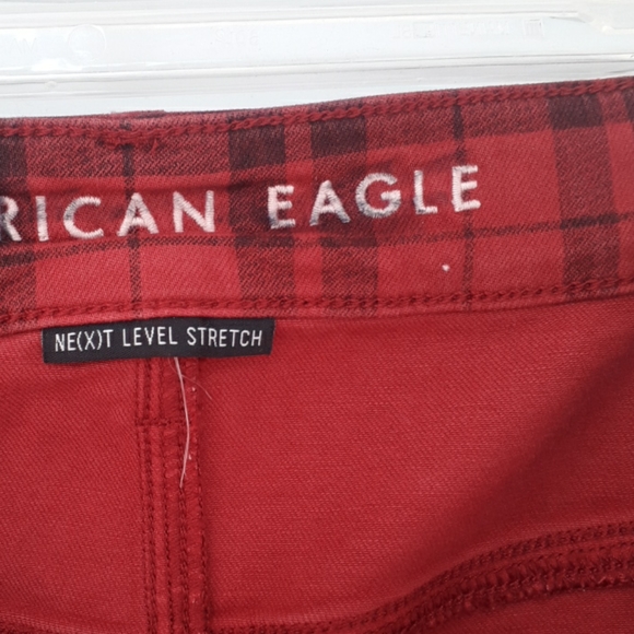 AEO Next Level Stretch High Rise Red Plaid Jeggings - Picture 12 of 13